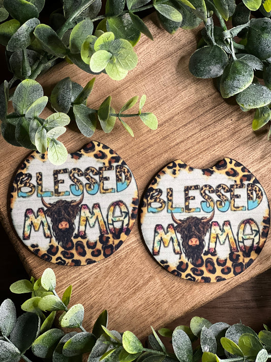 Blessed Mama Cow Car Coaster Set